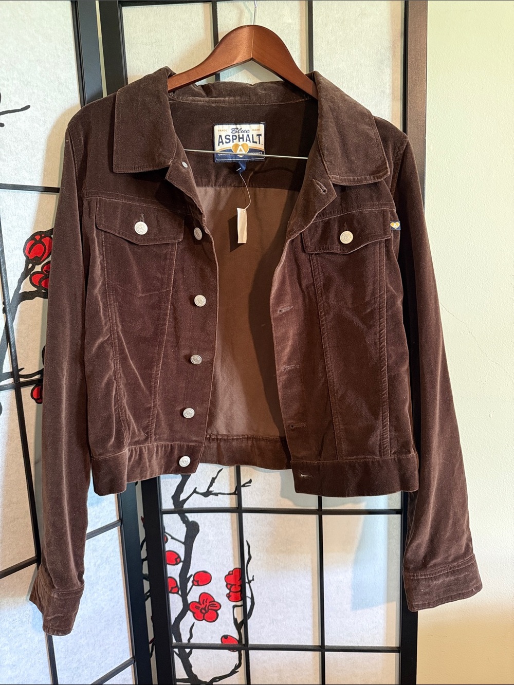 NWT Vintage Blue Asphalt Dark Brown Jean Jacket Style 100% Cotton Velveteen